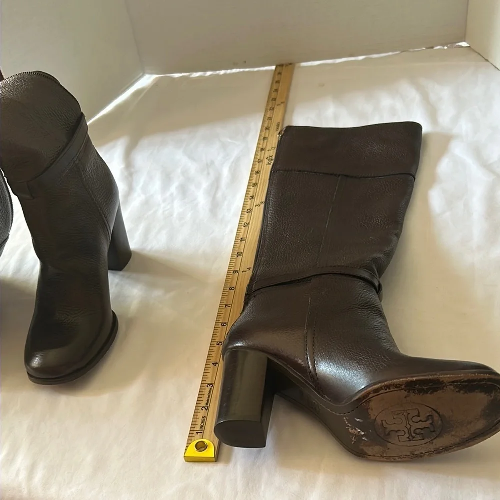 Tory Burch Brown Leather Tall Riding Boots • Block Heel • Size 5.5M